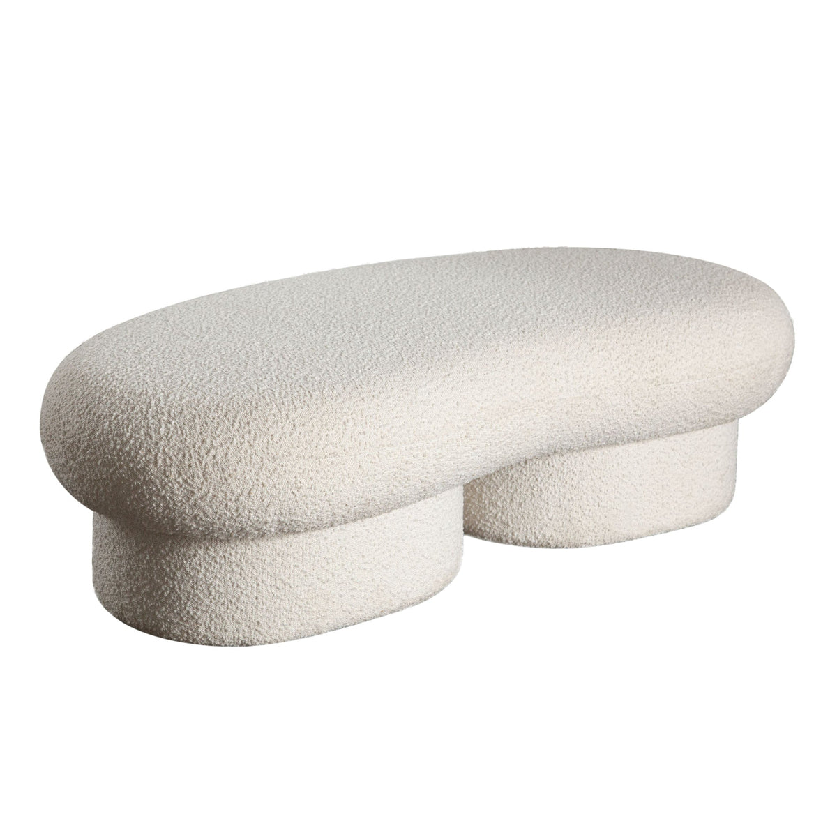 Wave Curved Boucle Accent Bench – angle view – Lusso Furniture Miami