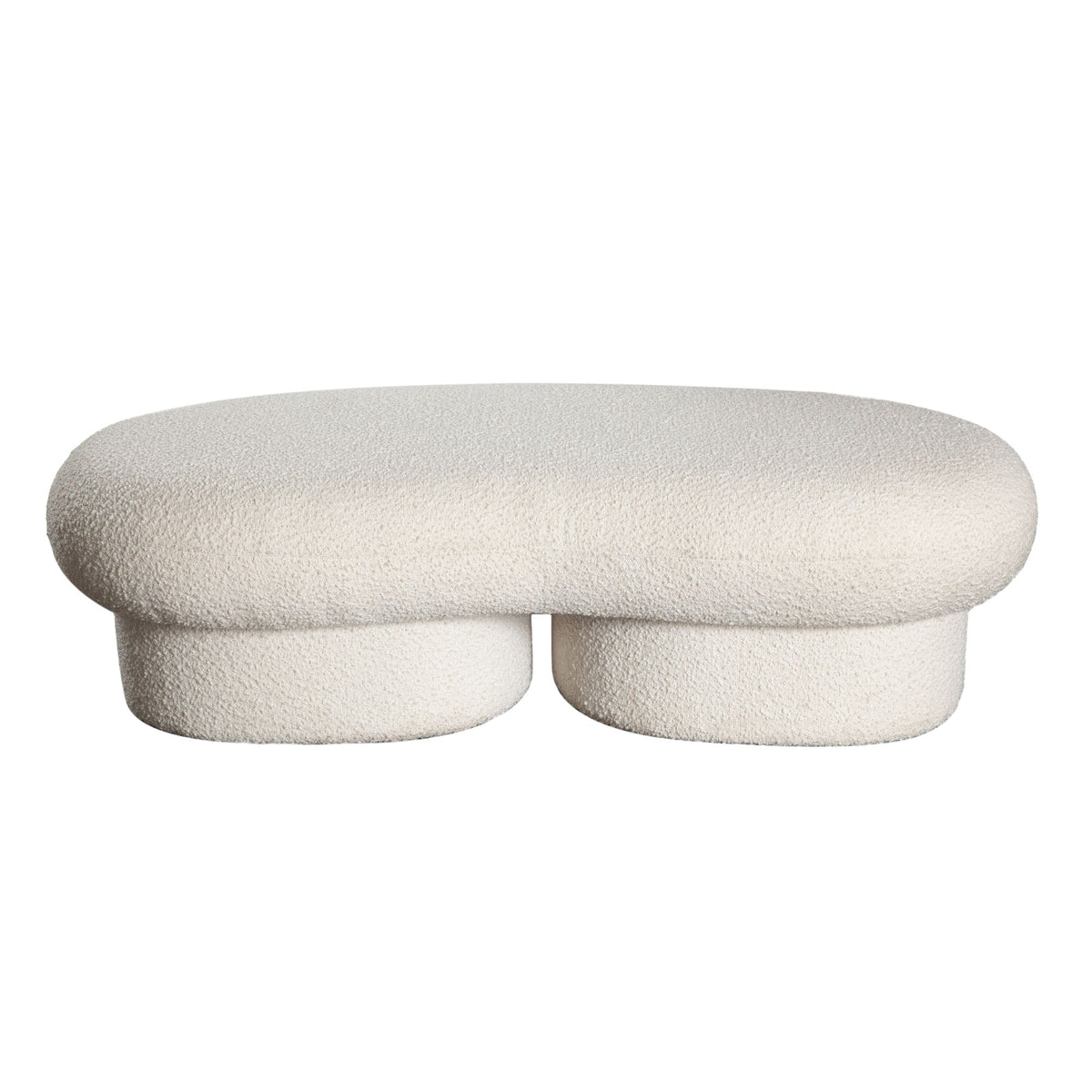 Wave Curved Boucle Accent Bench – Ivory Boucle Fabric – front view – Lusso Furniture Miami