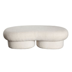 Wave Curved Boucle Accent Bench – Ivory Boucle Fabric – front view – Lusso Furniture Miami