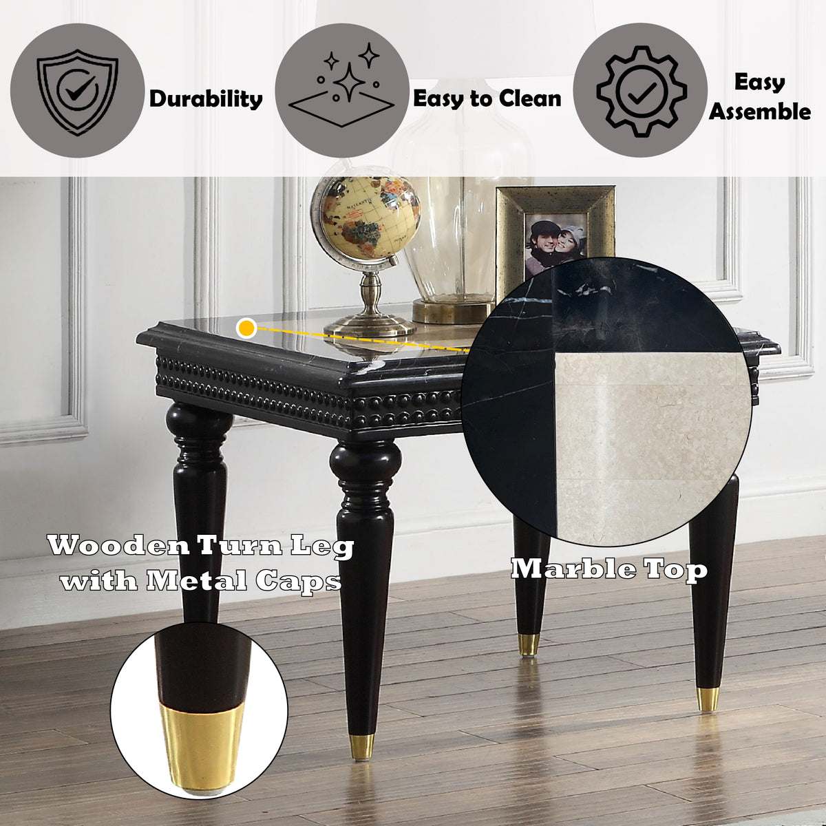 ACME Tayden Marble Top End Table – top view – Lusso Furniture Miami