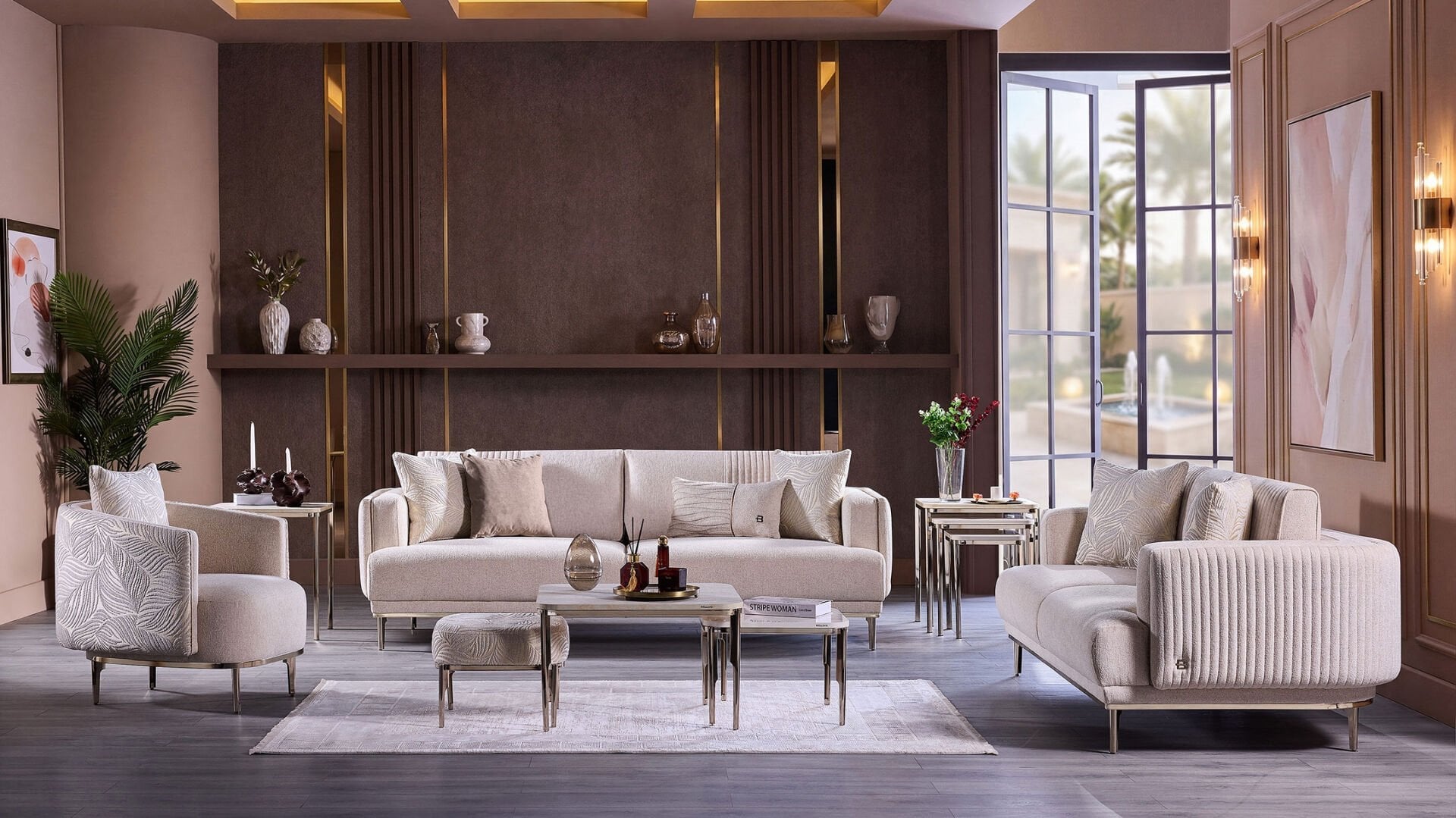 Marietta Living Room Set (Linka Beige) – Living Room Set | Lusso Furniture (view 2)