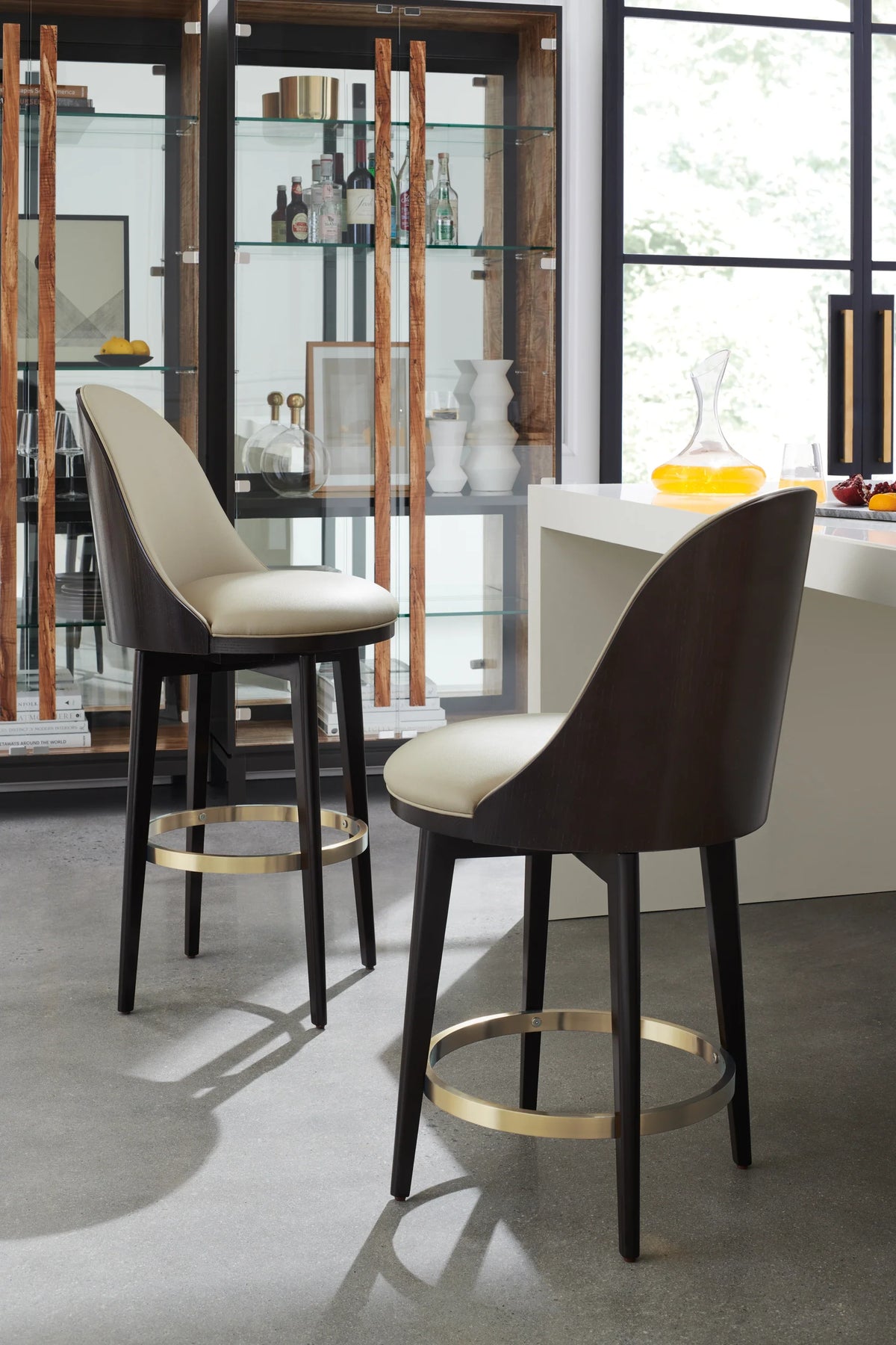 Caracole Another Round Bar Stool – angle view – Lusso Furniture Miami