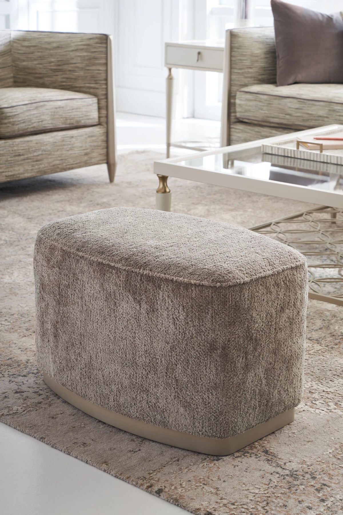 Caracole Small Wonder Ottoman – angle view – Lusso Furniture Miami