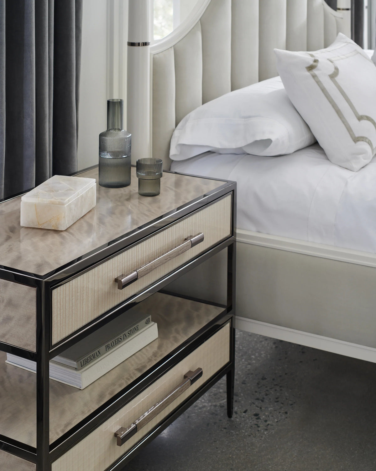 Caracole Dual Impressions Nightstand – room setting – Lusso Furniture Miami