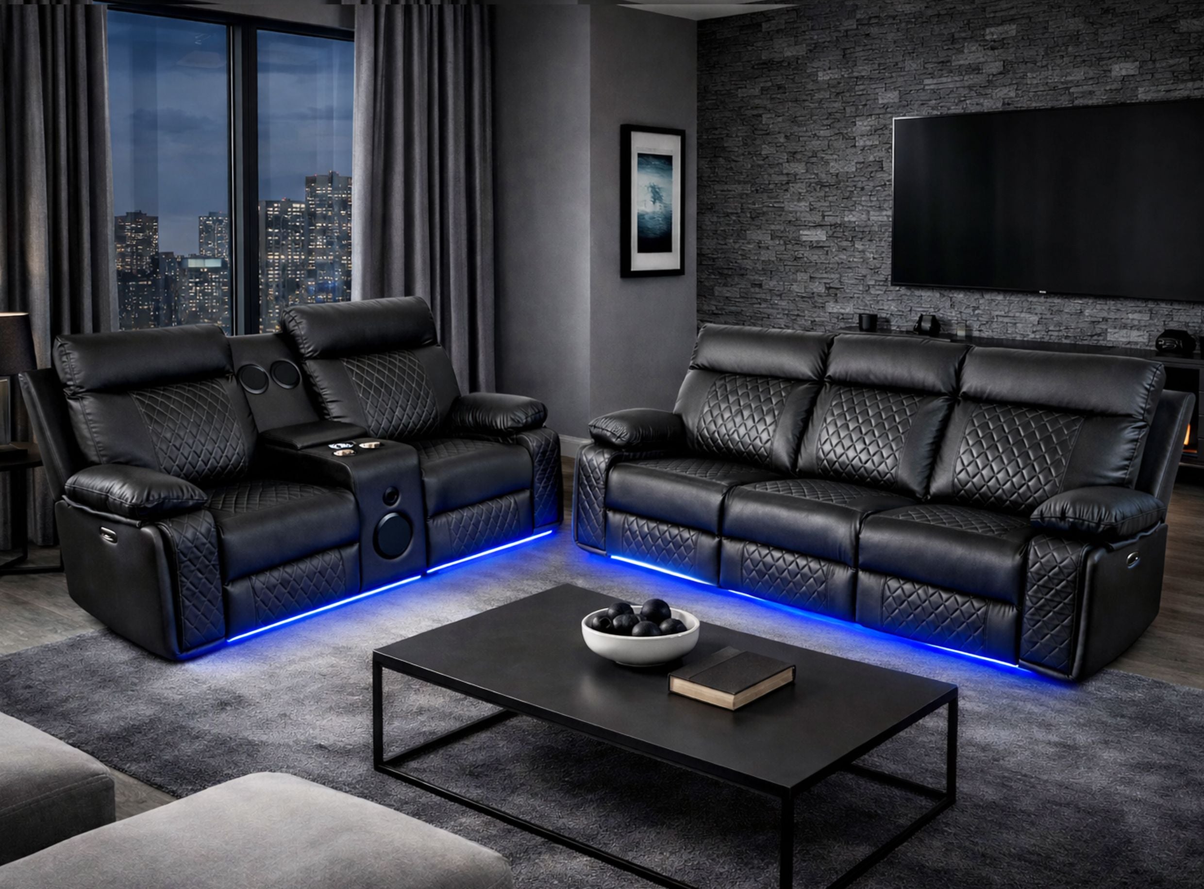 BALTIMORE POWER RECLINER SOFA SET BLACK