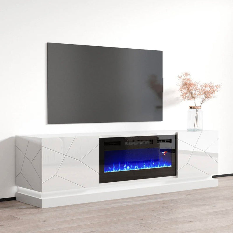 TV 103 WHITE WITH FIREPLACE ALL WHITE LACQUER PAINT-zoom-