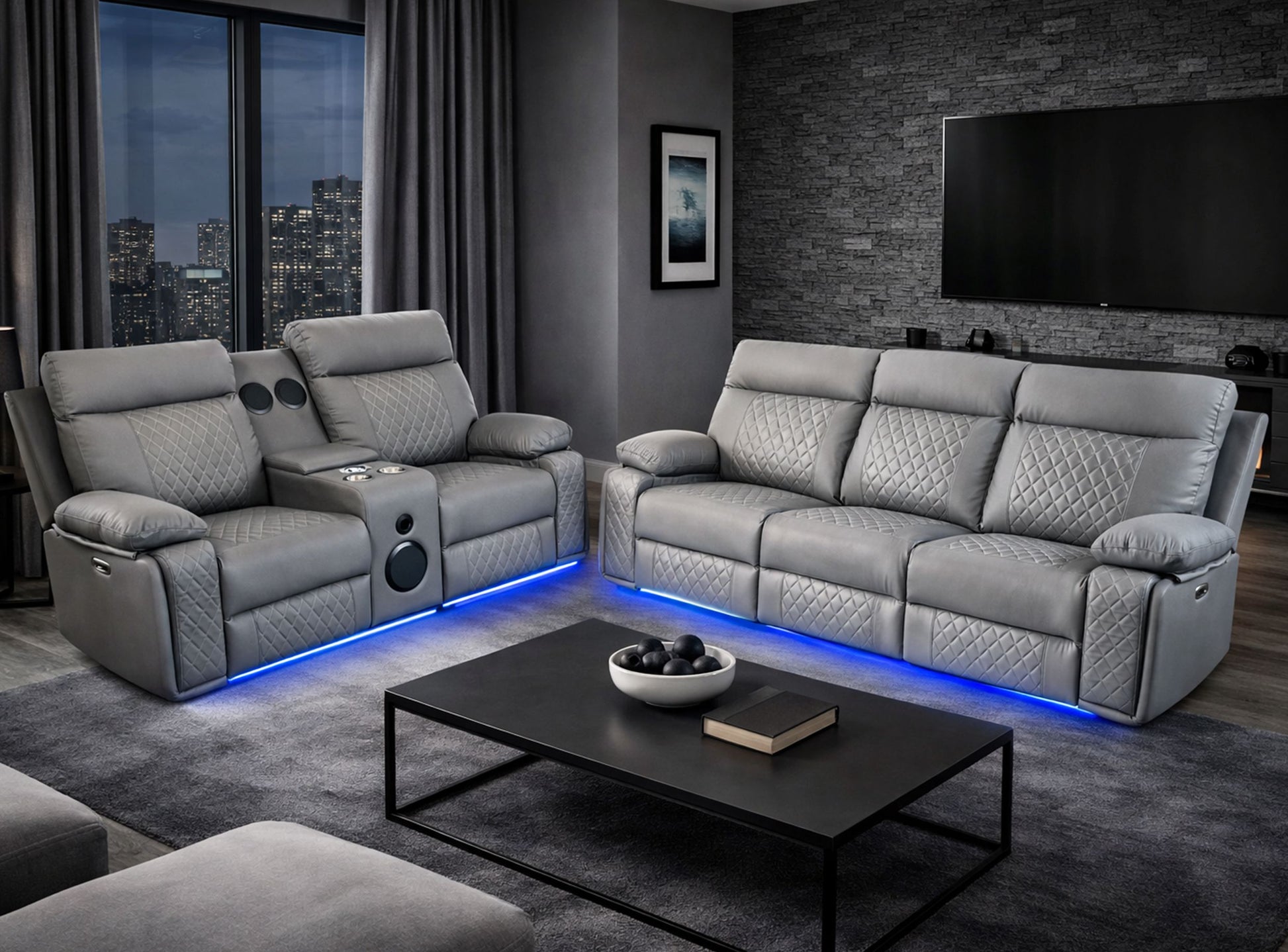 BALTIMORE POWER RECLINER SOFA SET GREY