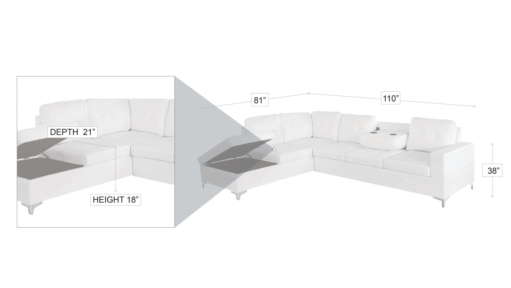 Antonella Sectional White Left