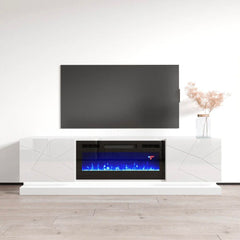 TV 103 WHITE WITH FIREPLACE ALL WHITE LACQUER PAINT