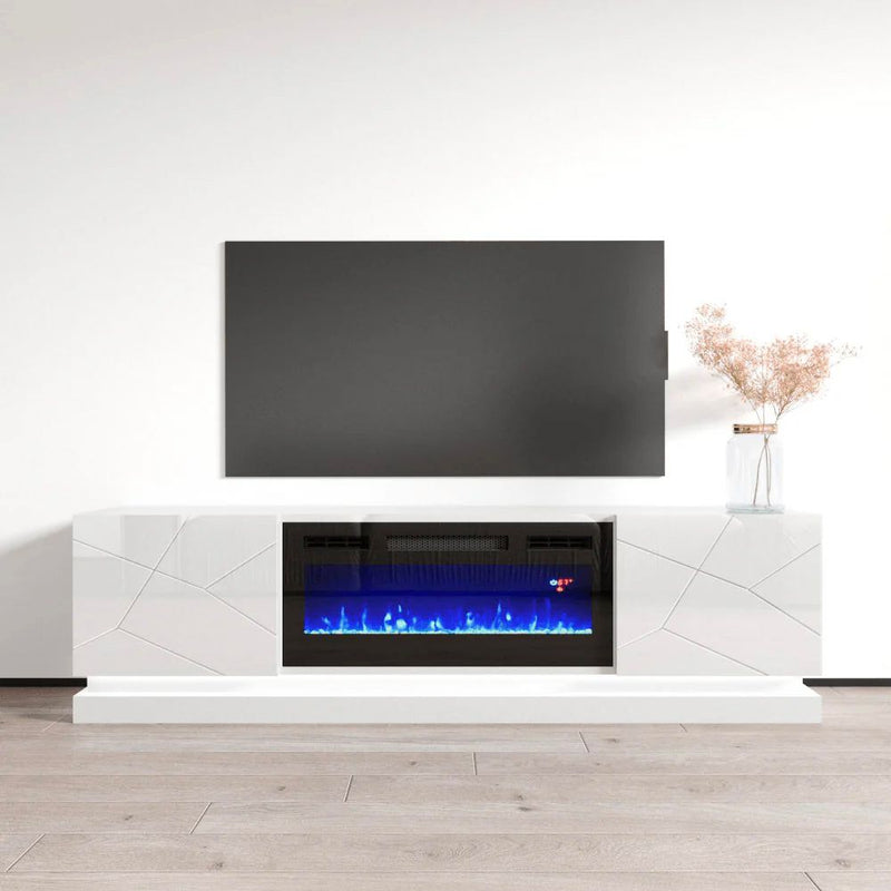TV 103 WHITE WITH FIREPLACE ALL WHITE LACQUER PAINT-zoom-