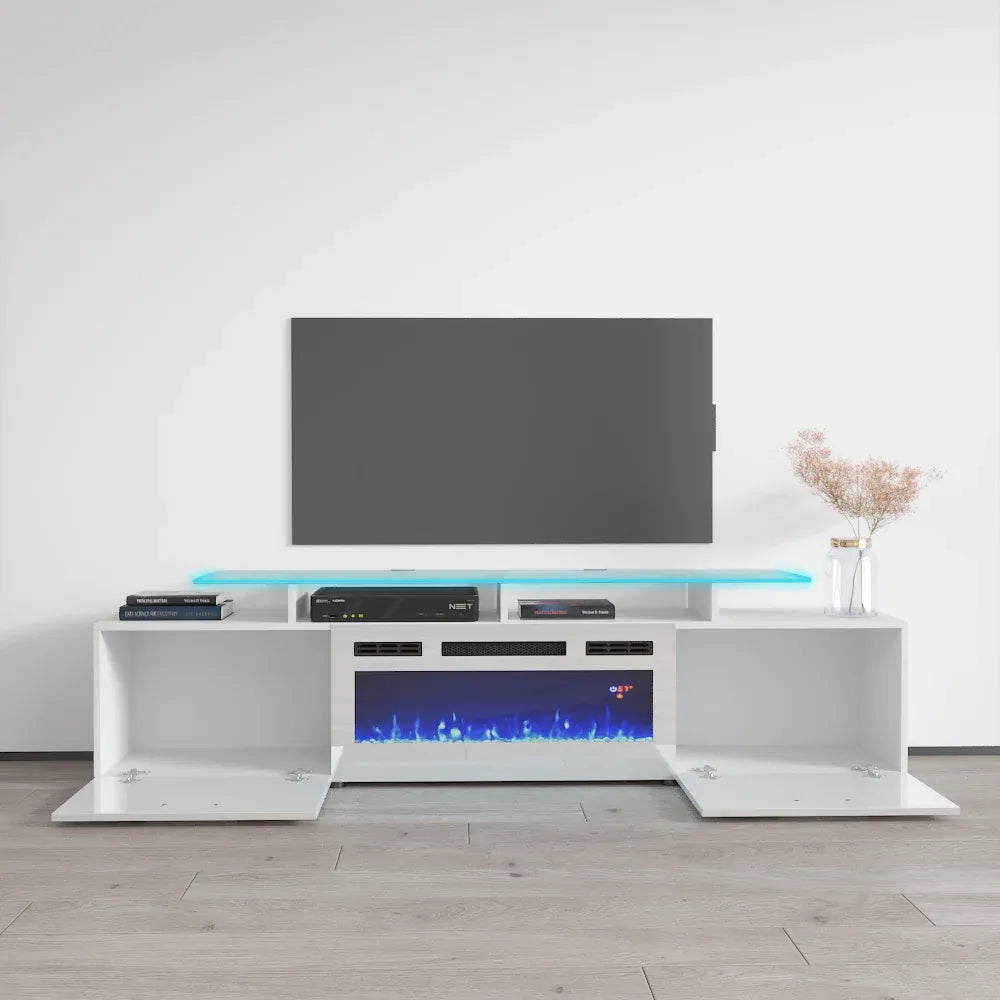 TV2112 WHITE with Fireplace wht