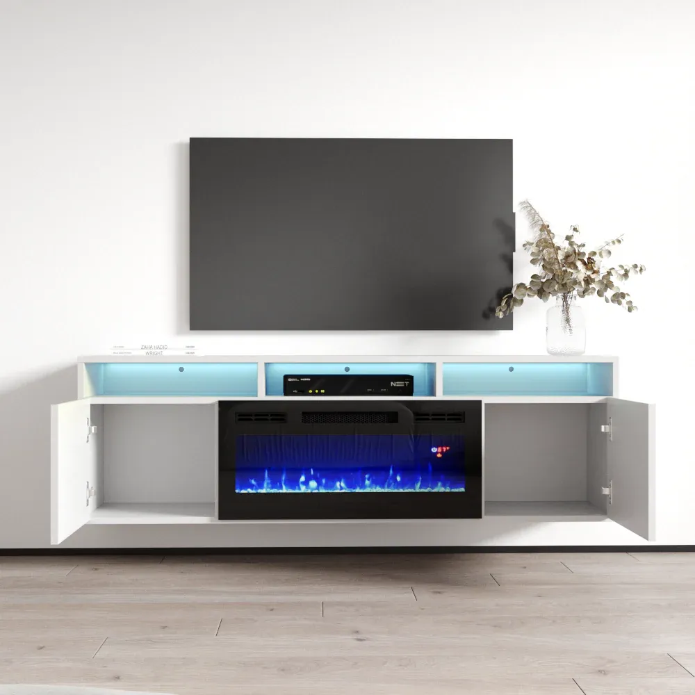 TV1609 White with fireplace Floating