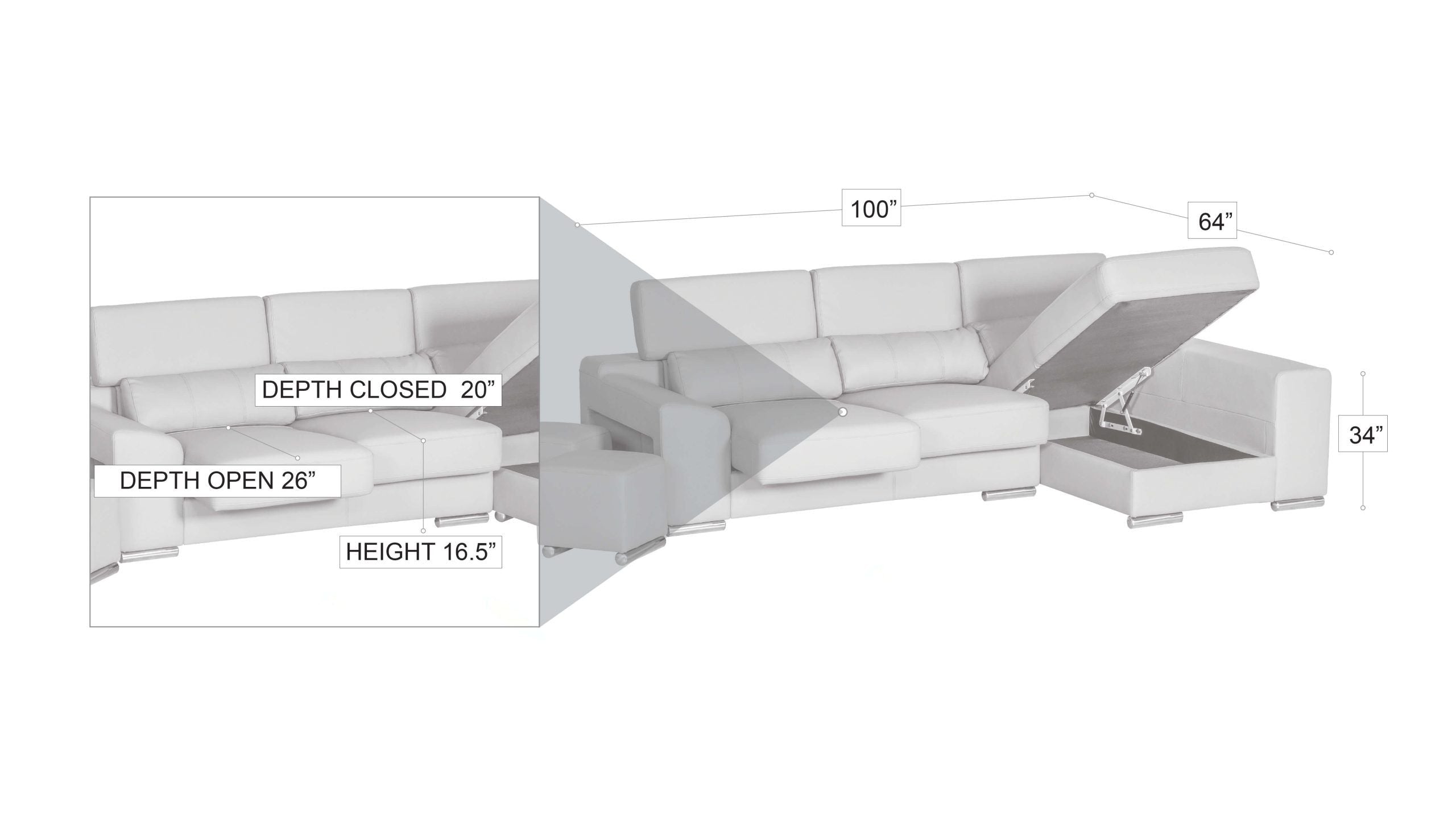 London Sectional Left white