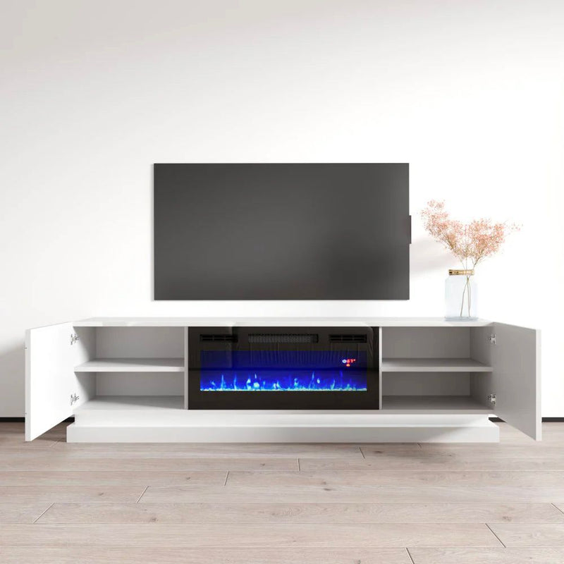 TV 103 WHITE WITH FIREPLACE ALL WHITE LACQUER PAINT-zoom-