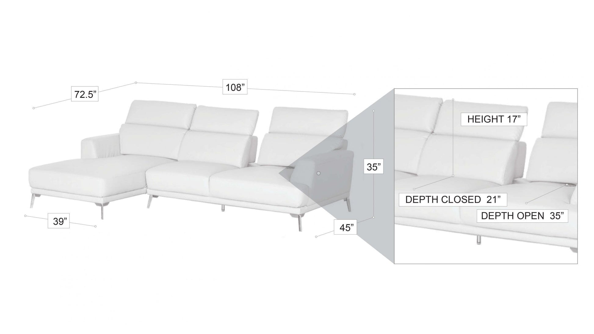 Kim Sectional White LEFT