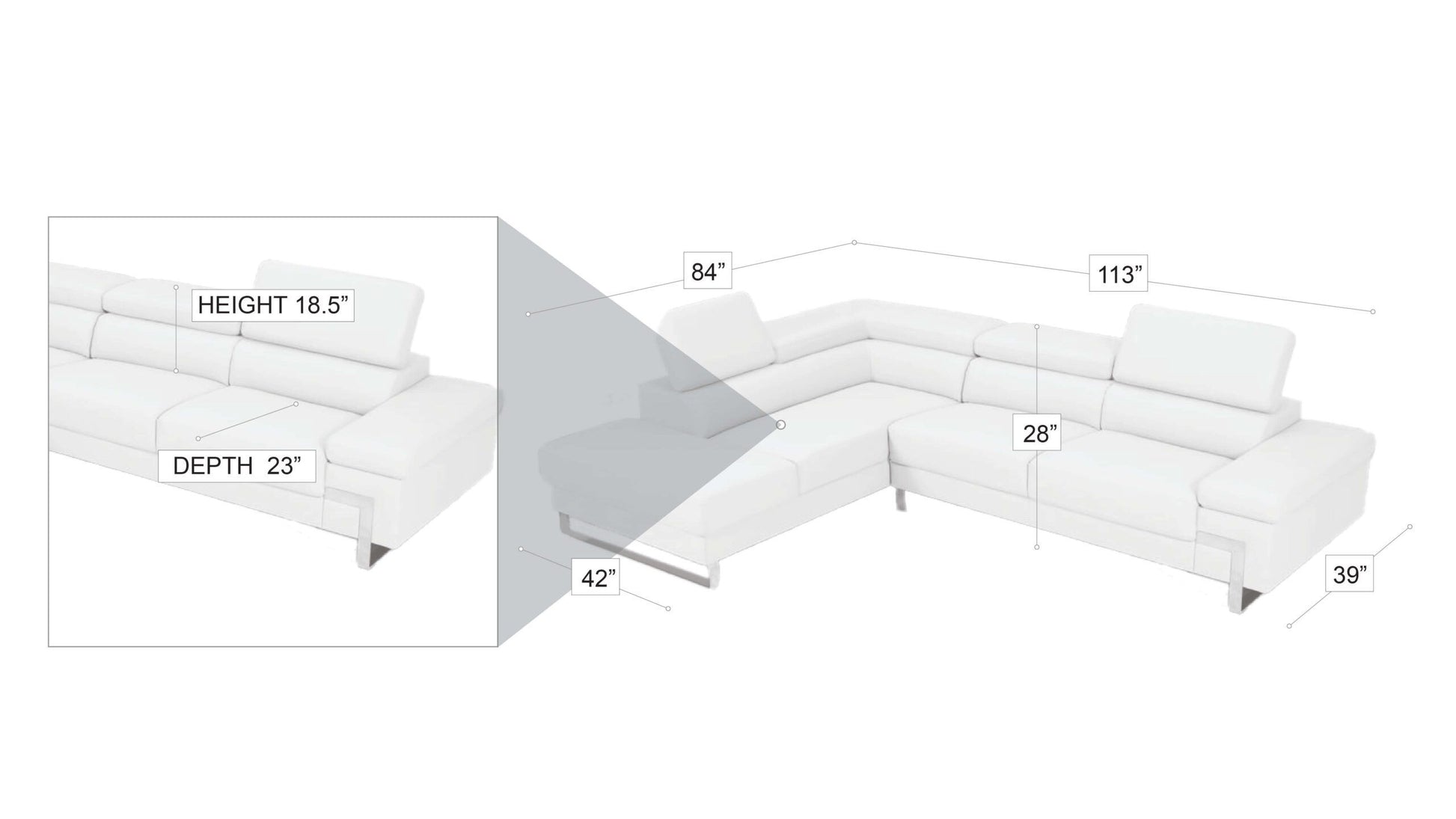 Athena Sectional White Right