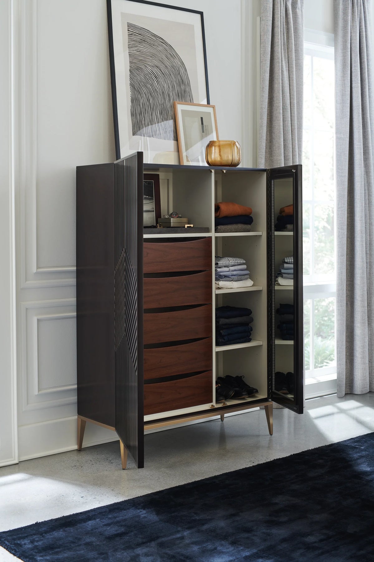 Caracole Out of Line Armoire – room setting – Lusso Furniture Miami